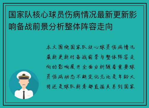 国家队核心球员伤病情况最新更新影响备战前景分析整体阵容走向